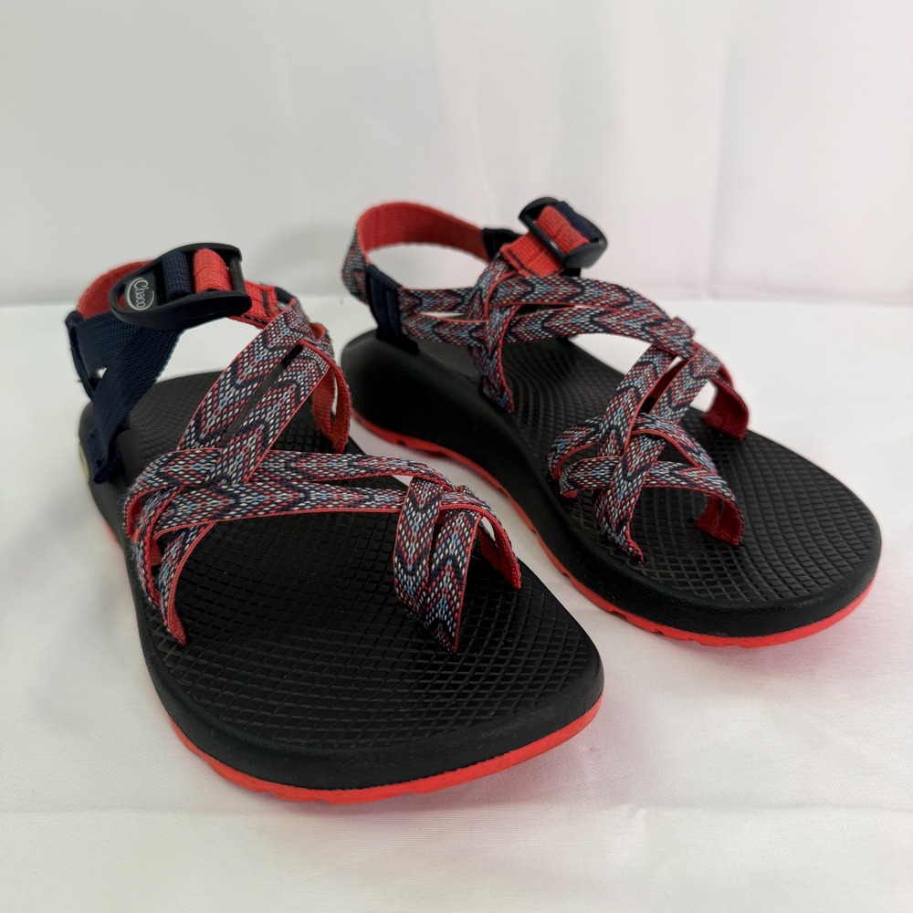 Chaco Z Cloud 2 Sandals Navy Red Chevron Double Strap Toe Loop Womens 8 - Picture 12 of 14